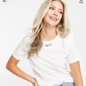 Urban Revivo frill detail t-shirt in white